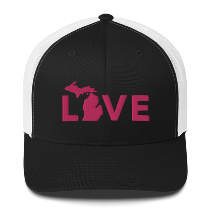 Michigan 'Love' Trucker Hat (Geometric Sans Font) | Pink Embrodiery