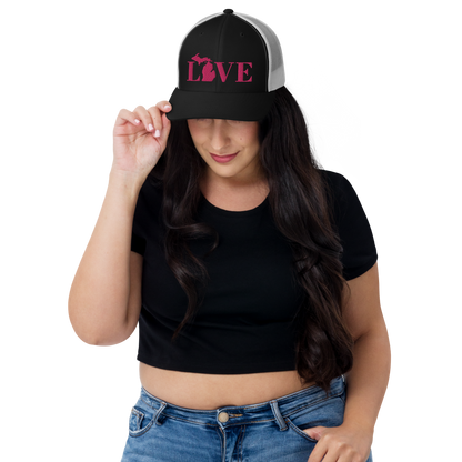 Michigan 'Love' Trucker Hat (Didone Font) | Pink Embrodiery