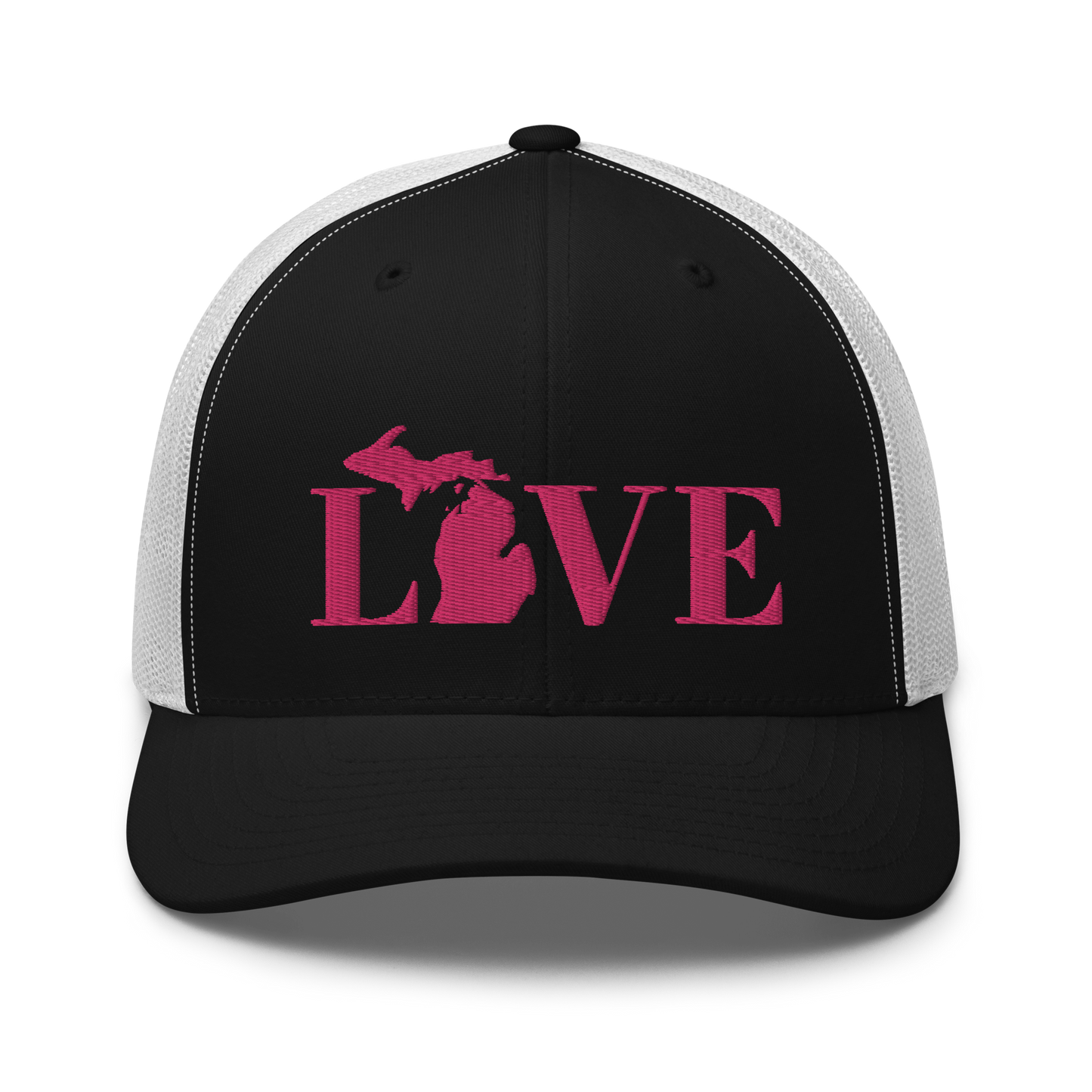 Michigan 'Love' Trucker Hat (Didone Font) | Pink Embrodiery