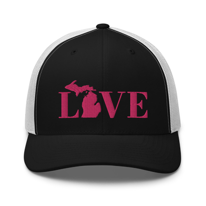 Michigan 'Love' Trucker Hat (Didone Font) | Pink Embrodiery