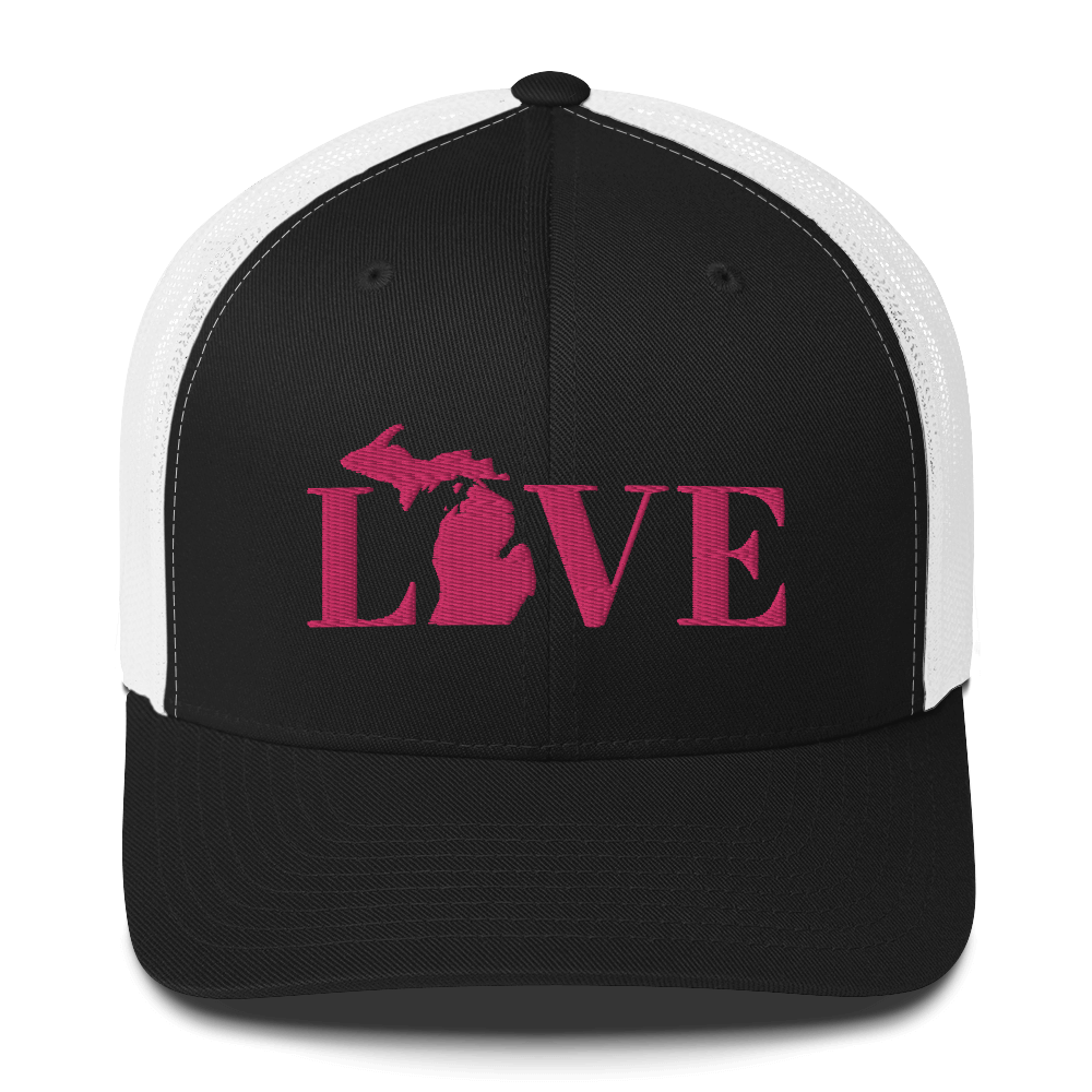 Michigan 'Love' Trucker Hat (Didone Font) | Pink Embrodiery