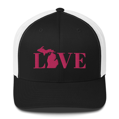 Michigan 'Love' Trucker Hat (Didone Font) | Pink Embrodiery