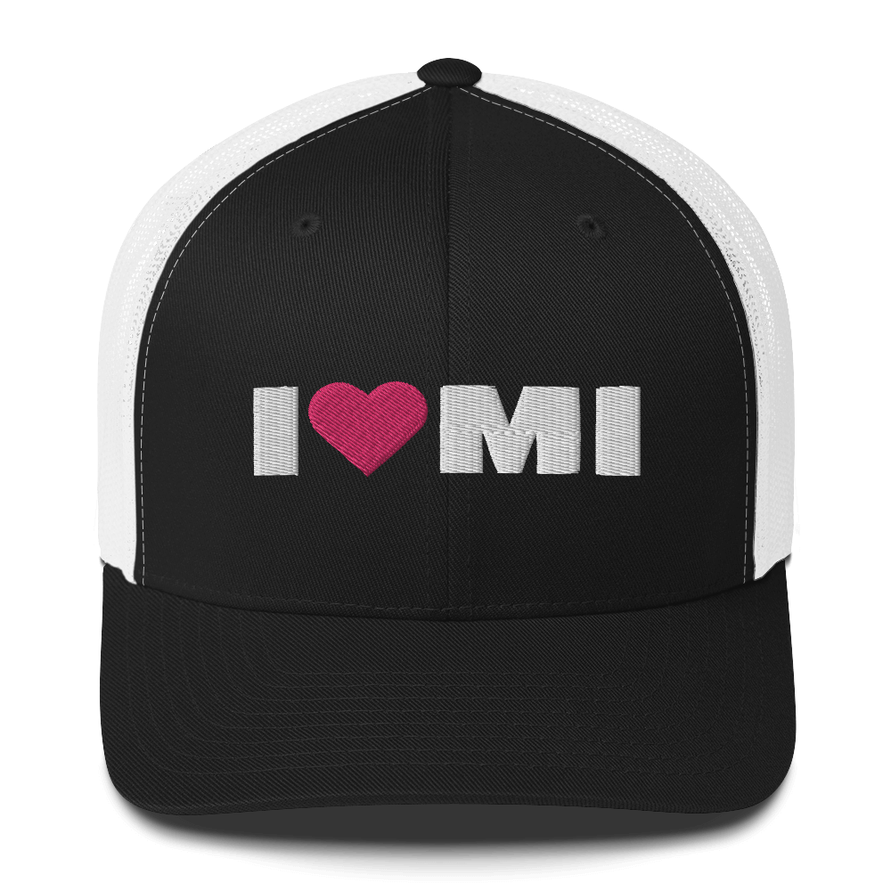 Michigan 'I ❤️ MI' Trucker Hat (French Olive Font)