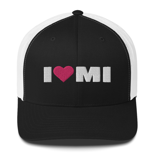 Michigan 'I ❤️ MI' Trucker Hat (French Olive Font)