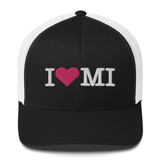 Michigan 'I ❤️ MI' Trucker Hat (Typewriter Font)