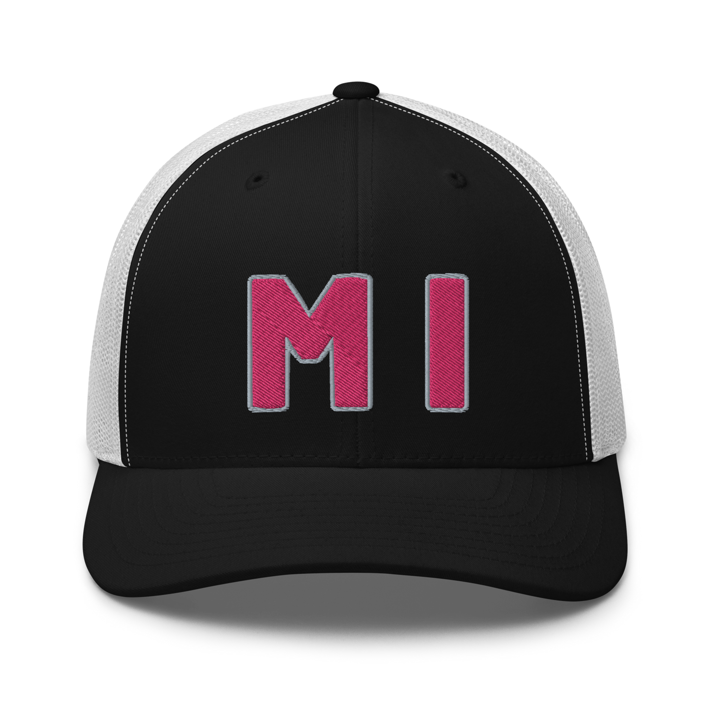 Michigan 'MI' Trucker Hat (1940s Baseball Font) | Pink Embroidery