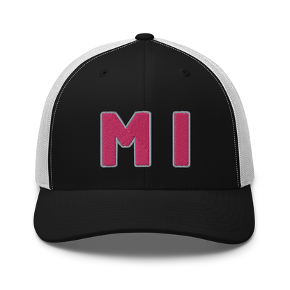 Michigan 'MI' Trucker Hat (1940s Baseball Font) | Pink Embroidery