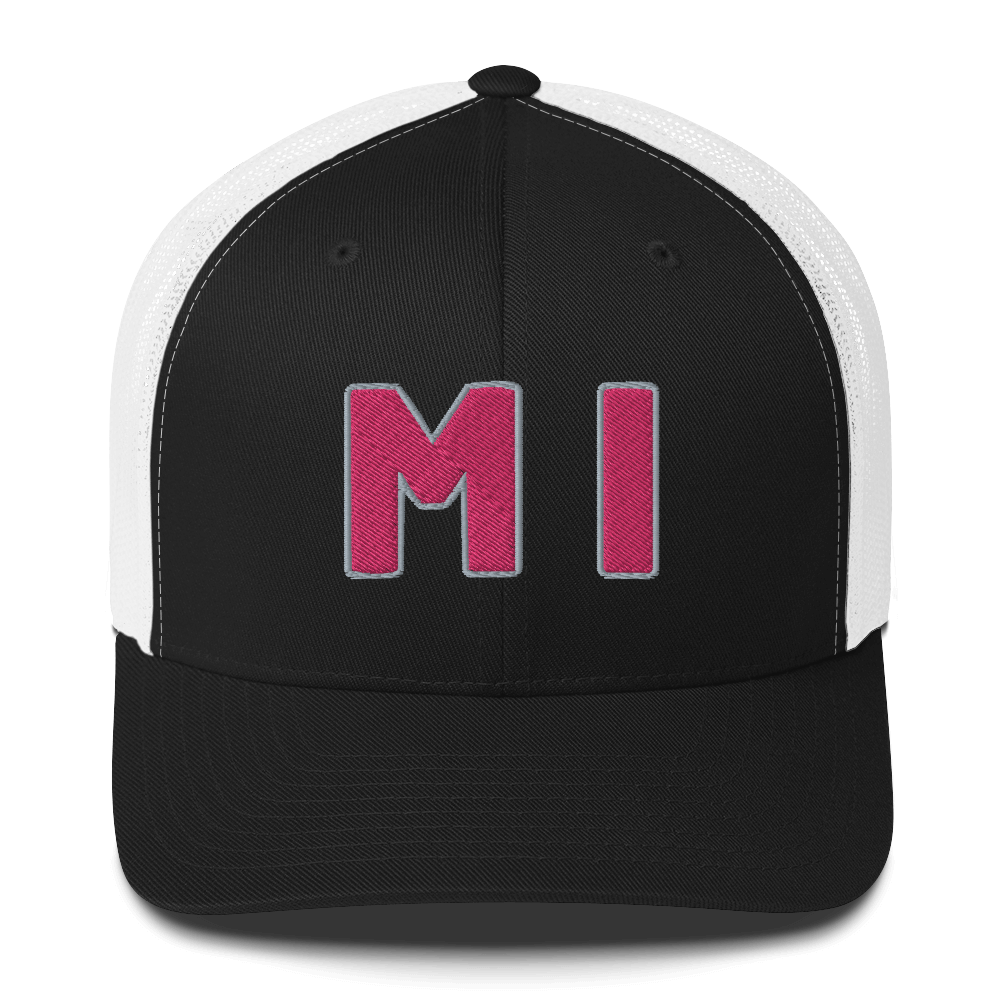 Michigan 'MI' Trucker Hat (1940s Baseball Font) | Pink Embroidery