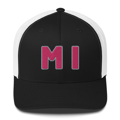 Michigan 'MI' Trucker Hat (1940s Baseball Font) | Pink Embroidery