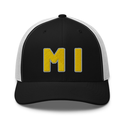 Michigan 'MI' Trucker Hat (1940s Baseball Font) | Gold Embroidery