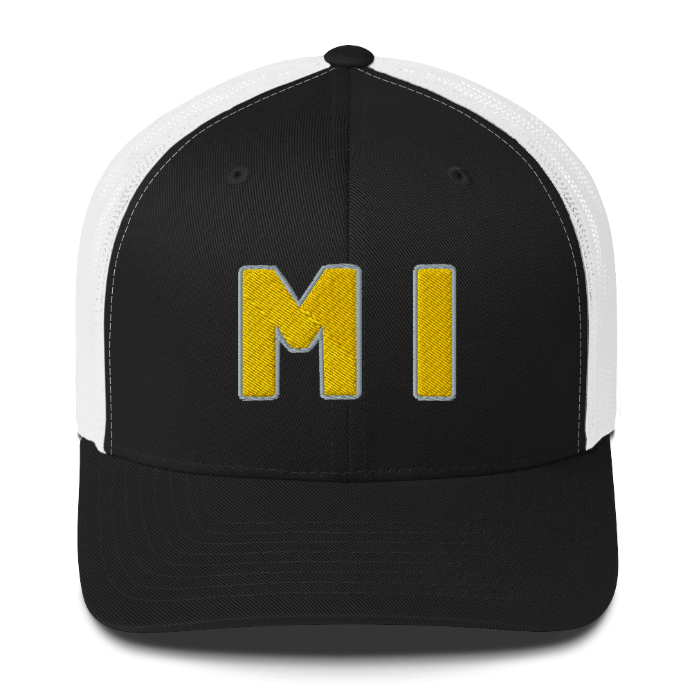 Michigan 'MI' Trucker Hat (1940s Baseball Font) | Gold Embroidery