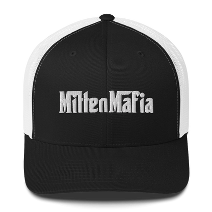 Michigan 'MittenMafia' Trucker Hat (Gangster Font) White/Black Embroidery