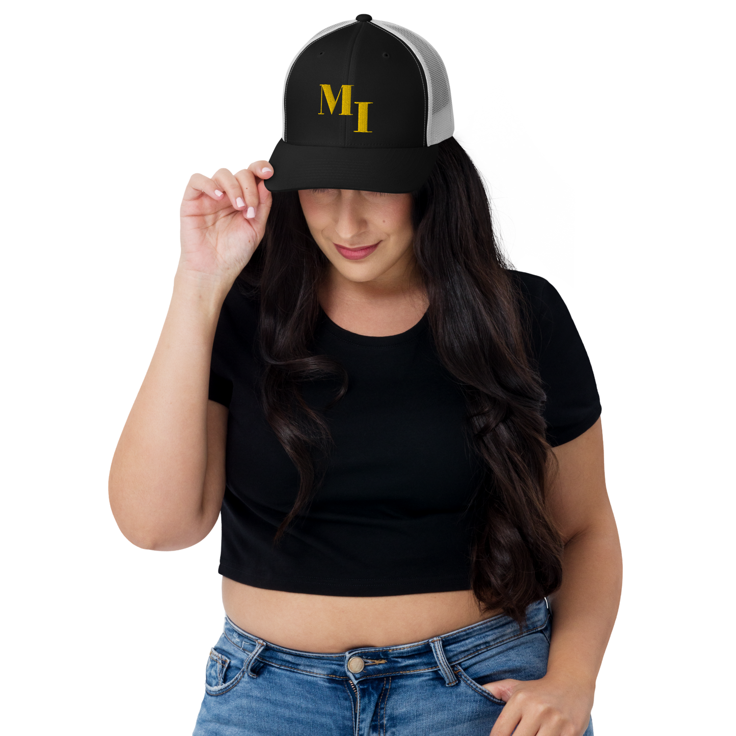 Michigan 'MI' Trucker Hat (Didone Logotype) | Gold Embroidery