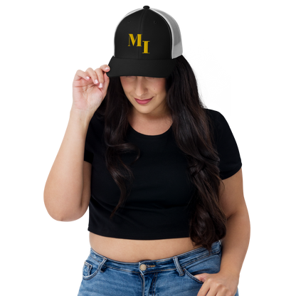 Michigan 'MI' Trucker Hat (Didone Logotype) | Gold Embroidery