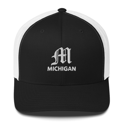 'Michigan' Trucker Hat (w/ Old English 'M')