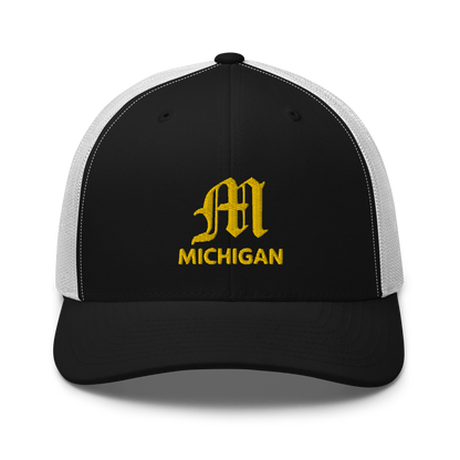 'Michigan' Trucker Hat (w/ 'Old English M') | Gold Embroidery