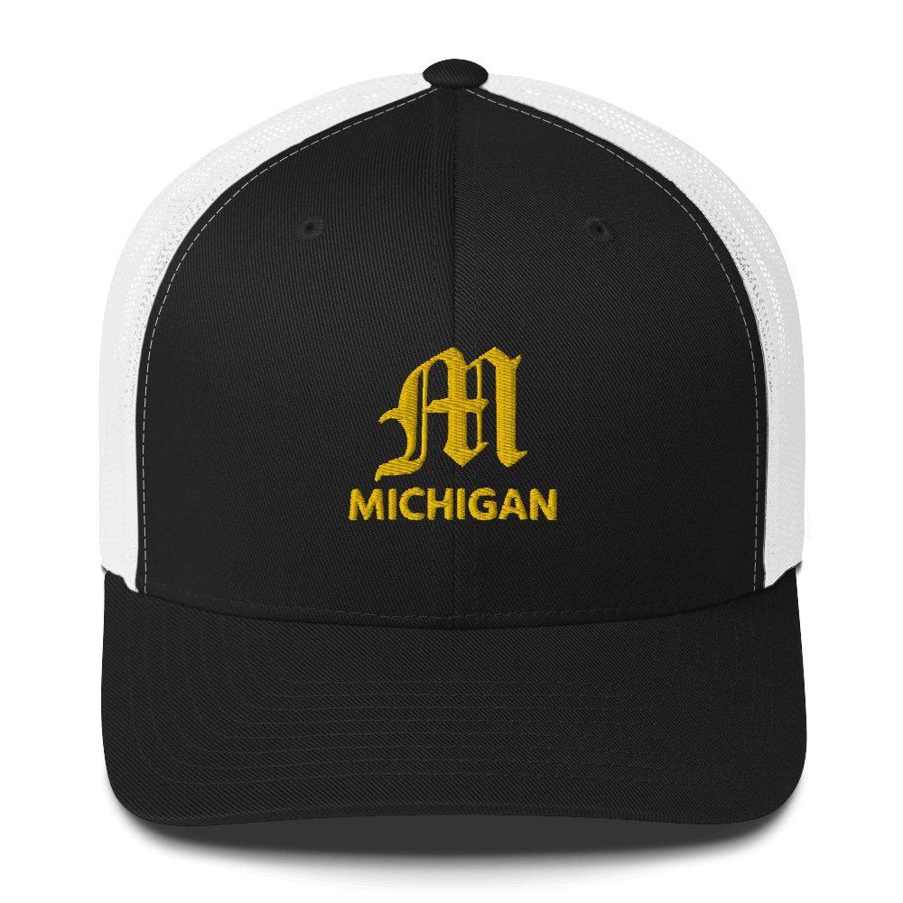 'Michigan' Trucker Hat (w/ 'Old English M') | Gold Embroidery