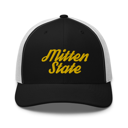 Michigan 'Mitten State' Trucker Hat (Script Font) | Gold Embroidery