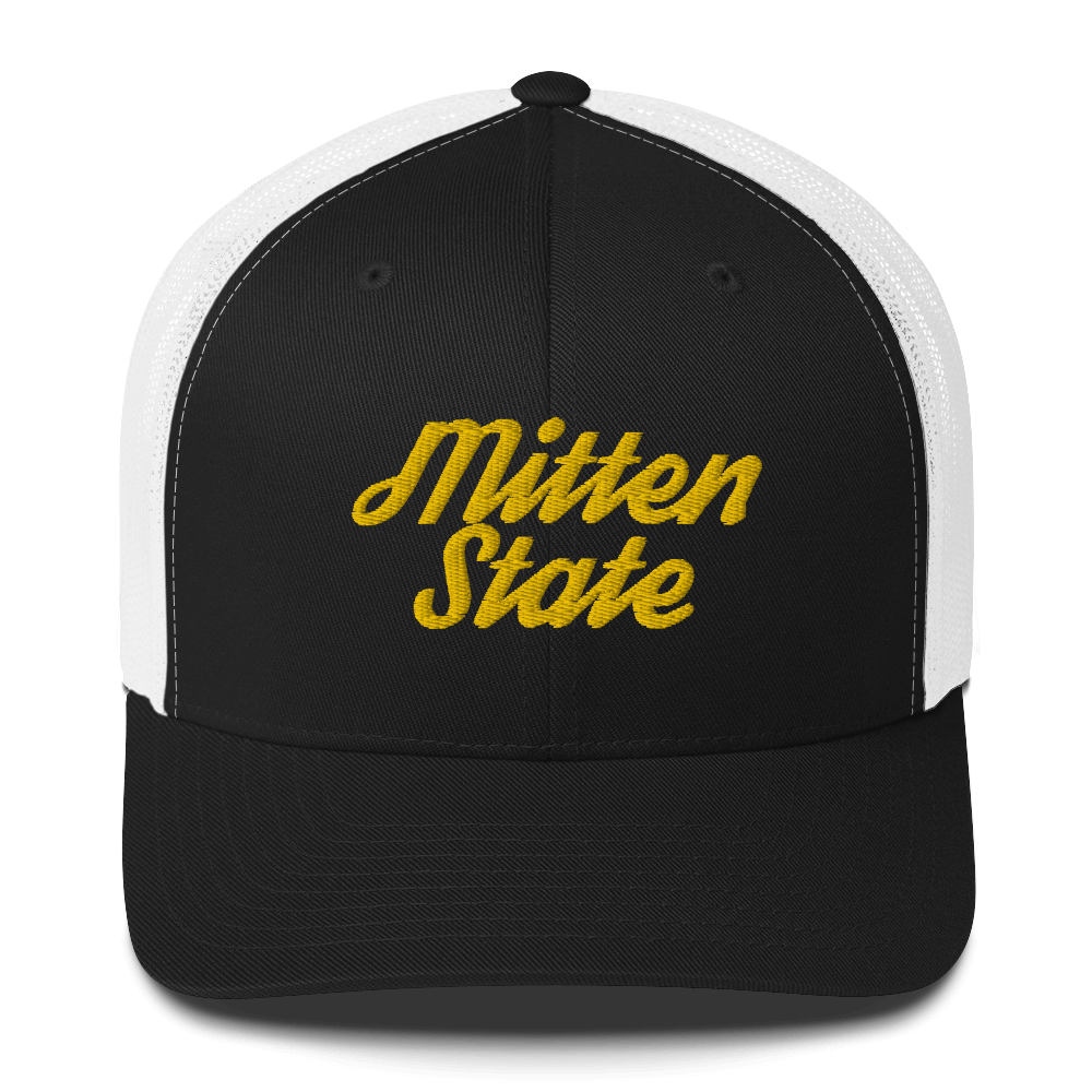 Michigan 'Mitten State' Trucker Hat (Script Font) | Gold Embroidery