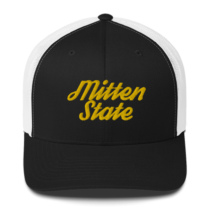 Michigan 'Mitten State' Trucker Hat (Script Font) | Gold Embroidery