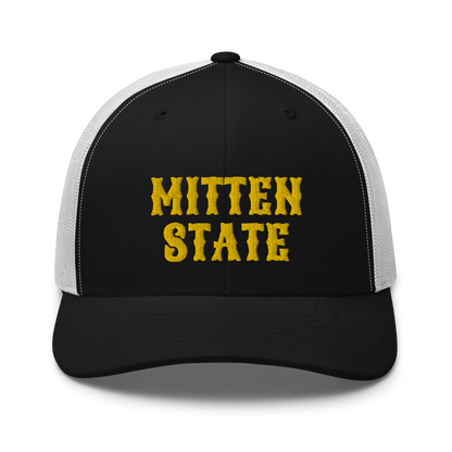 Michigan 'Mitten State' Trucker Hat (Western Font) | Gold Embroidery