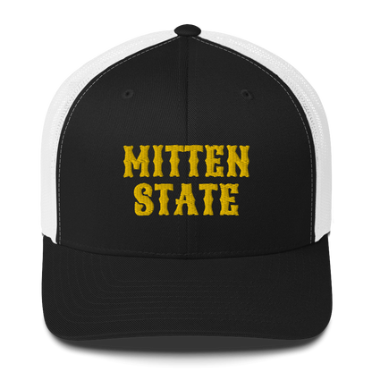 Michigan 'Mitten State' Trucker Hat (Western Font) | Gold Embroidery