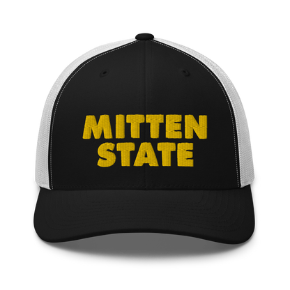 Michigan 'Mitten State' Trucker Hat (Geometric Sans Font) | Gold Embroidery