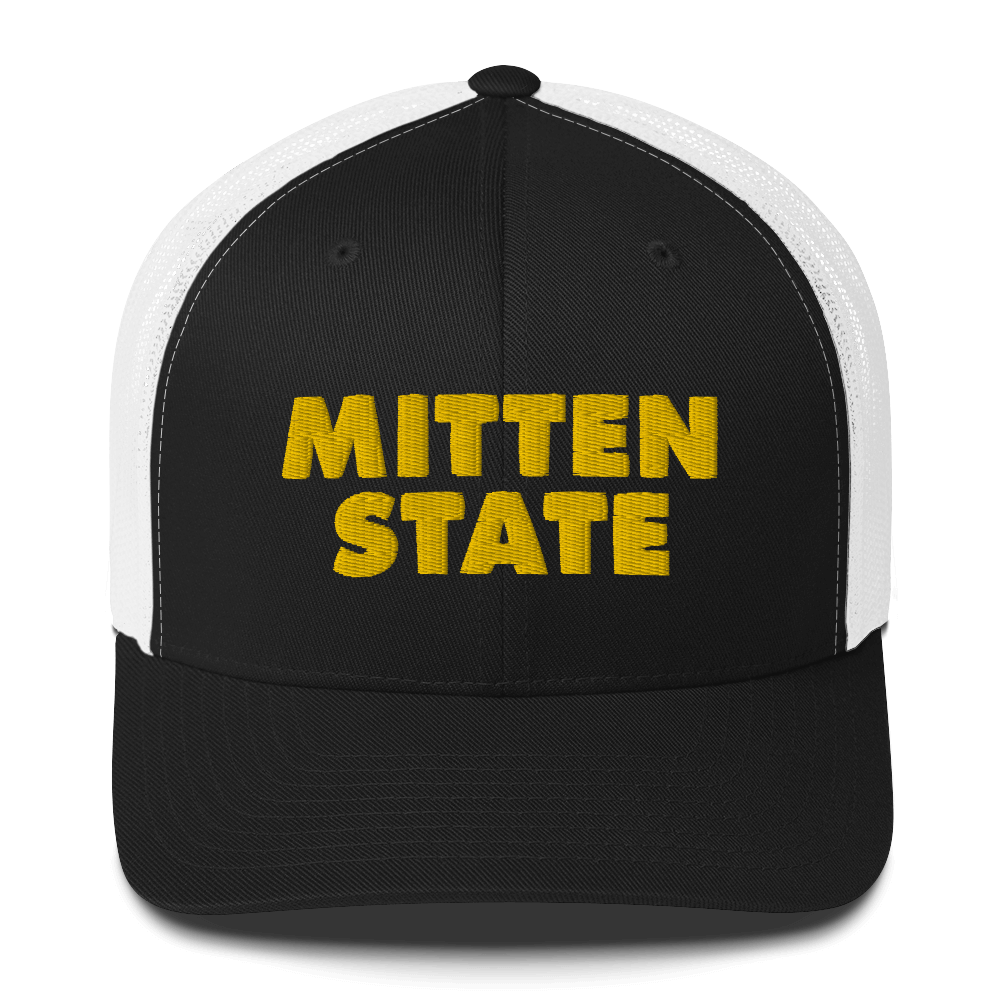 Michigan 'Mitten State' Trucker Hat (Geometric Sans Font) | Gold Embroidery