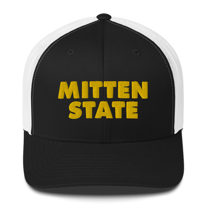 Michigan 'Mitten State' Trucker Hat (Geometric Sans Font) | Gold Embroidery