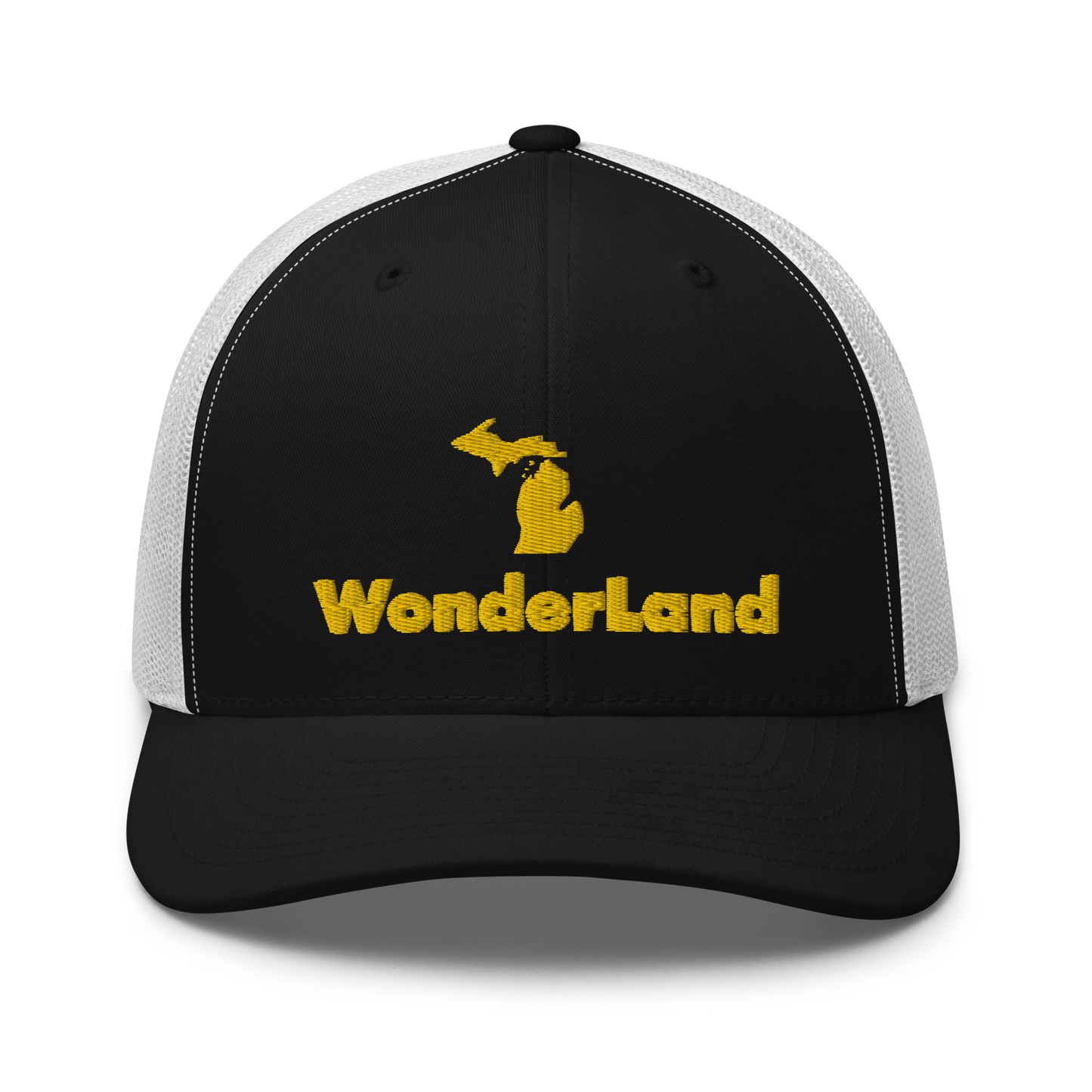 Michigan 'Wonderland' Trucker Hat (Geometric Sans Font) | Gold Embroidery