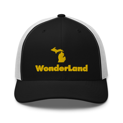 Michigan 'Wonderland' Trucker Hat (Geometric Sans Font) | Gold Embroidery