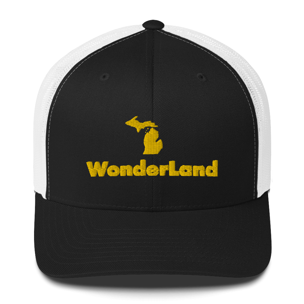 Michigan 'Wonderland' Trucker Hat (Geometric Sans Font) | Gold Embroidery