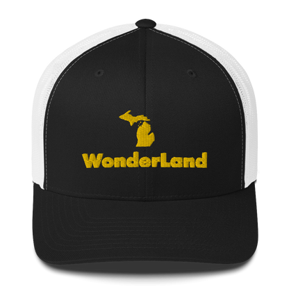 Michigan 'Wonderland' Trucker Hat (Geometric Sans Font) | Gold Embroidery