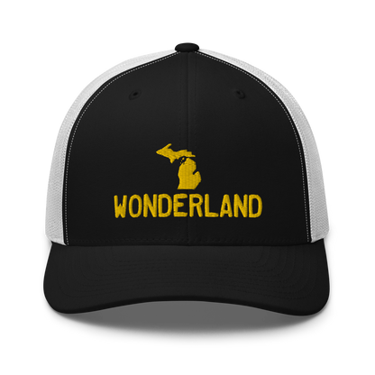 Michigan 'Wonderland' Trucker Hat (Licence Plate Font) | Gold Embroidery