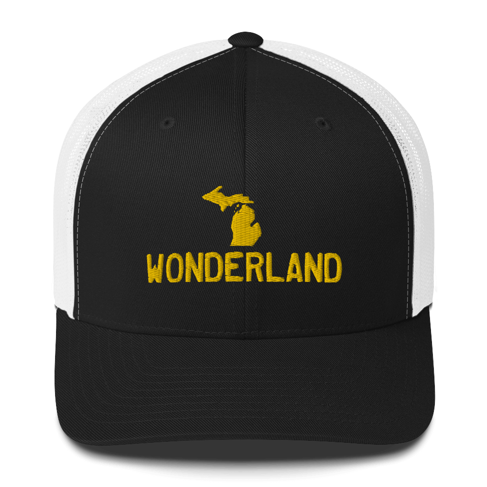 Michigan 'Wonderland' Trucker Hat (Licence Plate Font) | Gold Embroidery