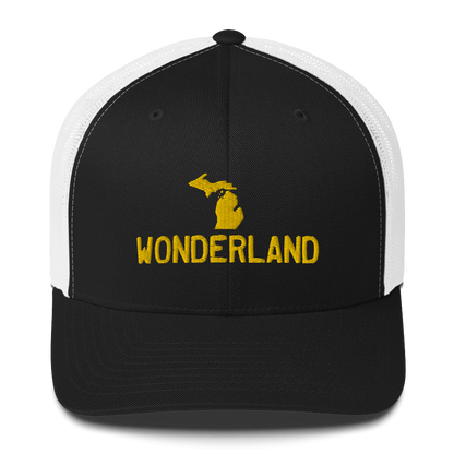 Michigan 'Wonderland' Trucker Hat (Licence Plate Font) | Gold Embroidery