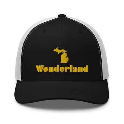 Michigan 'Wonderland' Trucker Hat (Art Deco Font) | Gold Embroidery