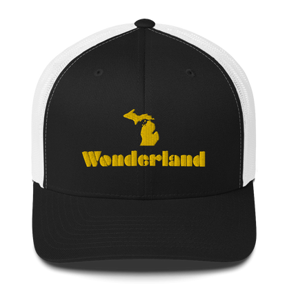 Michigan 'Wonderland' Trucker Hat (Art Deco Font) | Gold Embroidery