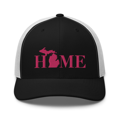 Michigan 'Home' Trucker Hat (Didone Font) | Pink Embroidery