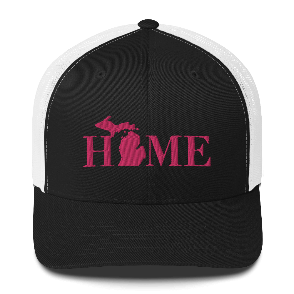 Michigan 'Home' Trucker Hat (Didone Font) | Pink Embroidery