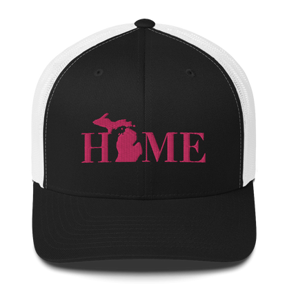 Michigan 'Home' Trucker Hat (Didone Font) | Pink Embroidery