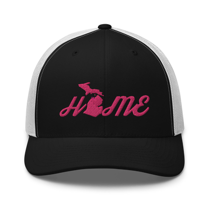 Michigan 'Home' Trucker Hat (Script Font) | Pink Embroidery