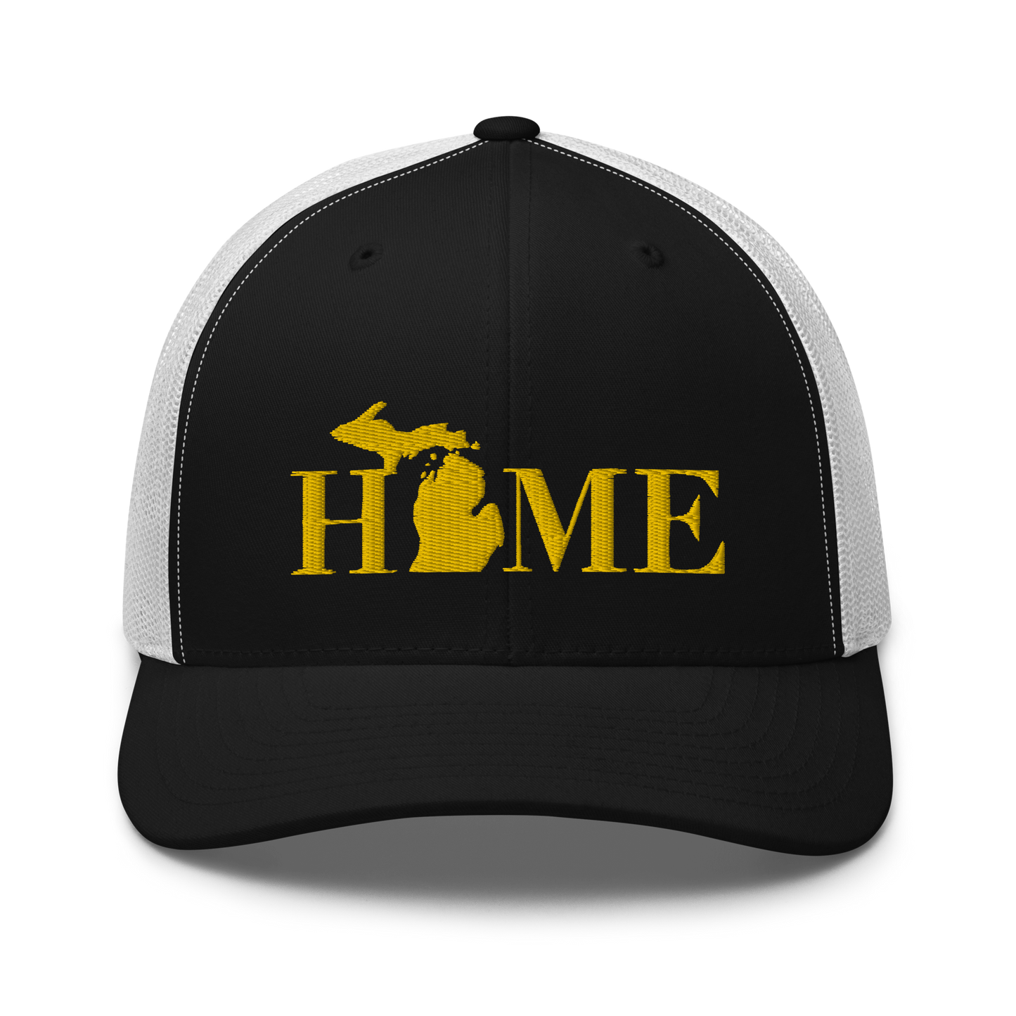 Michigan 'Home' Trucker Hat (Didone Font) | Gold Embroidery