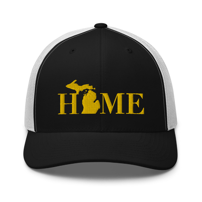 Michigan 'Home' Trucker Hat (Didone Font) | Gold Embroidery