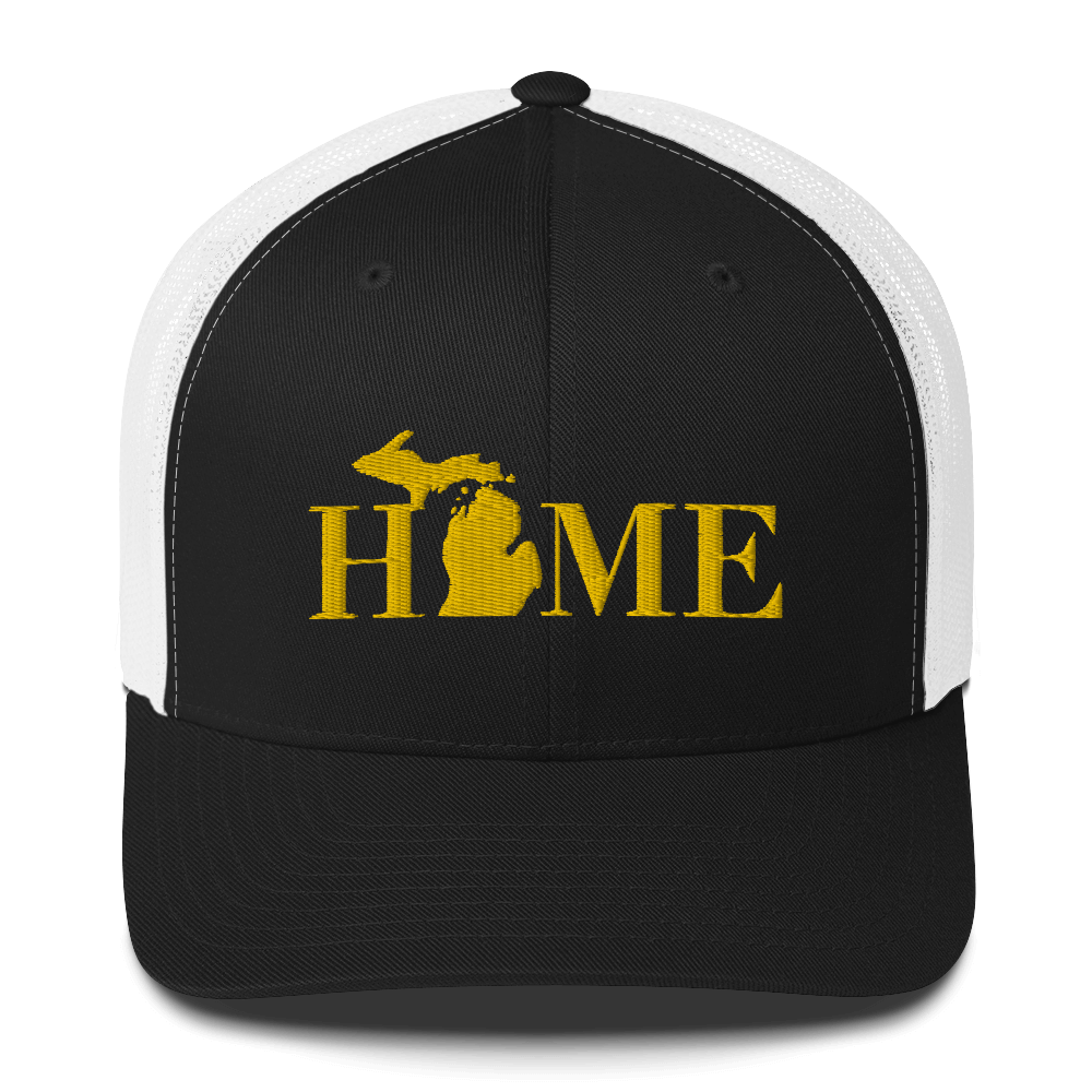 Michigan 'Home' Trucker Hat (Didone Font) | Gold Embroidery