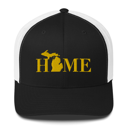 Michigan 'Home' Trucker Hat (Didone Font) | Gold Embroidery