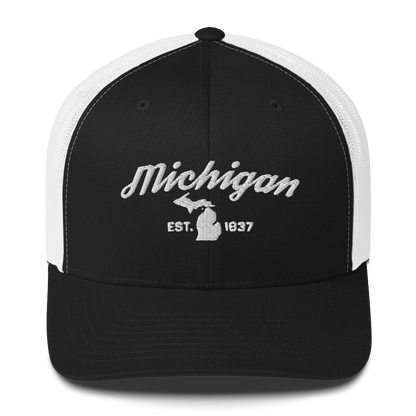 'Michigan EST 1837' Trucker Hat (Script Font)