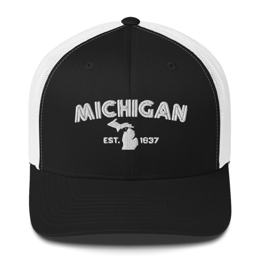 'Michigan EST 1837' Trucker Hat (Metalpress Font)