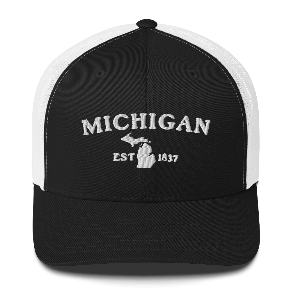 'Michigan EST 1837' Trucker Hat (Woodcut Font)