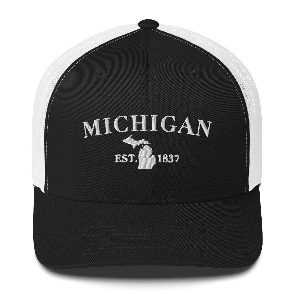 'Michigan EST 1837' Trucker Hat (Didone Font)